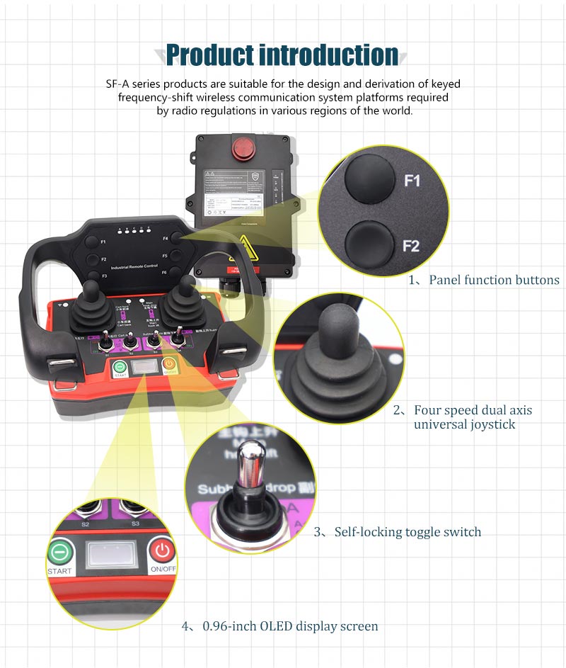 Control inalámbrico joystick con protección IP65 y antena integrada para grúas 
